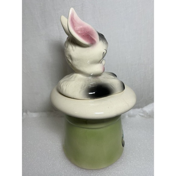 VINTAGE 1950'S RABBIT IN HAT - BISQUE USA. 12" COOKIE JAR - Picture 8 of 12